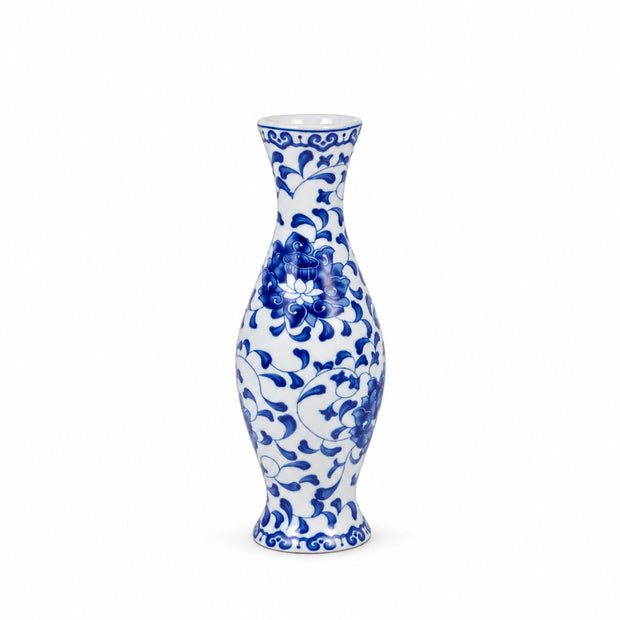 Vase Chinois en Poterie Alberoise en Céramique, vase blanc et bleu à motifs floraux