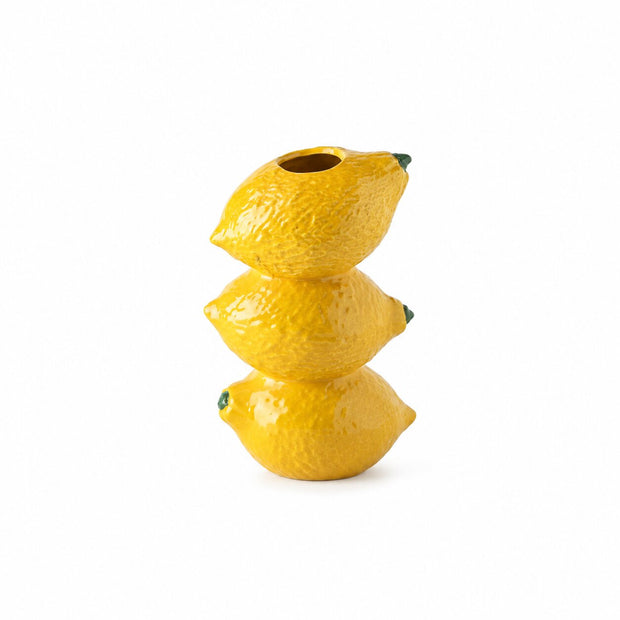 Vase Citron en Céramique pour Fleurs, vase jaune en forme de trois citrons empilés