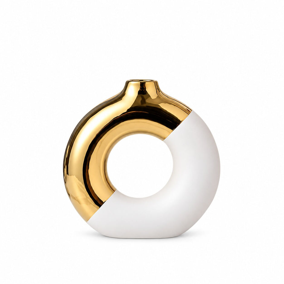 Vase Creux Moderne Style Nordique, vase rond blanc et doré au design ajouré