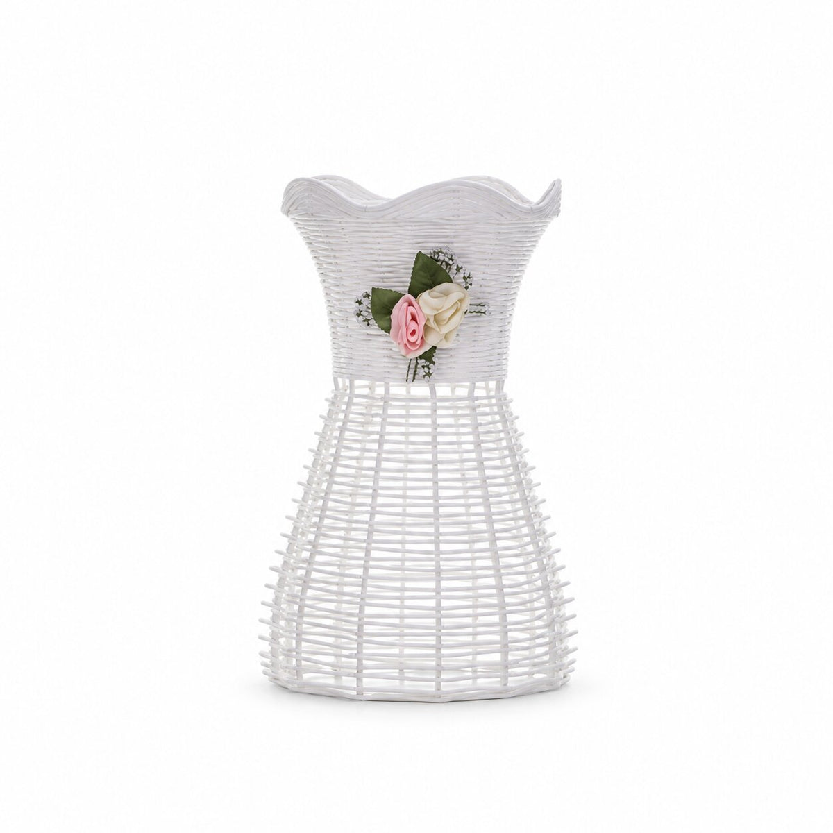Vase Fleur en Rotin Artificiel Blanc, vase tressé blanc avec fleurs décoratives