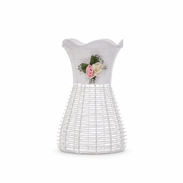 Vase Fleur en Rotin Artificiel Blanc, vase tressé blanc avec fleurs décoratives