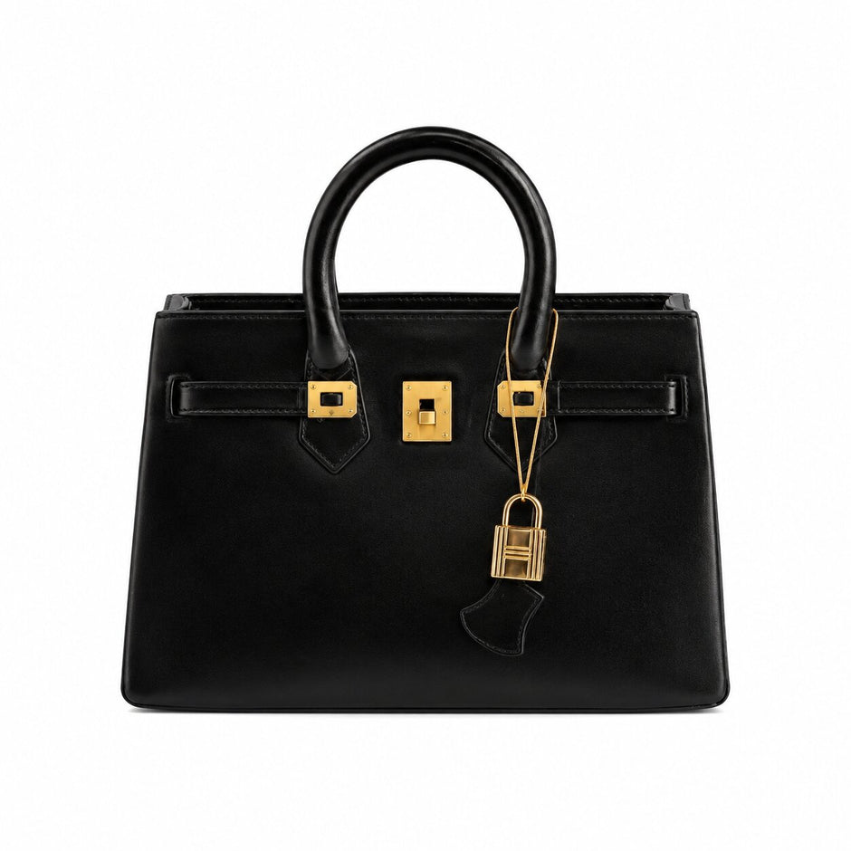 Vase Gros Forme Sac à Main noir avec anses arrondies, détails dorés et design décoratif original inspiré d’un sac à main élégant.