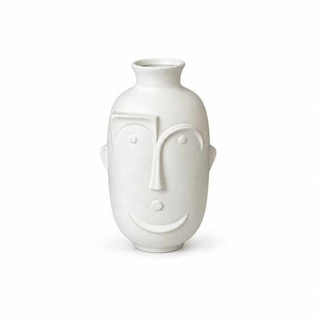 Vase Gros Visage en Céramique Britannique, vase blanc sculpté en forme de visage