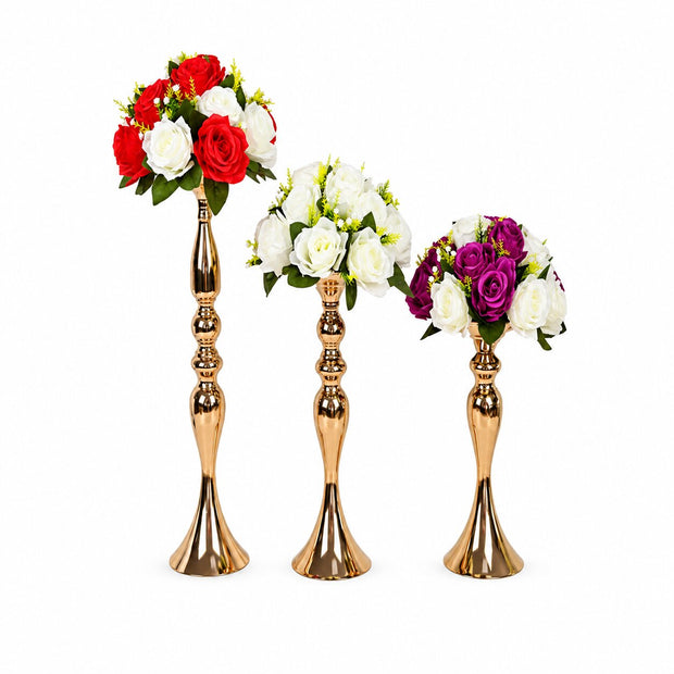 Vase Long en Métal pour Événement, vase doré sur pied 
