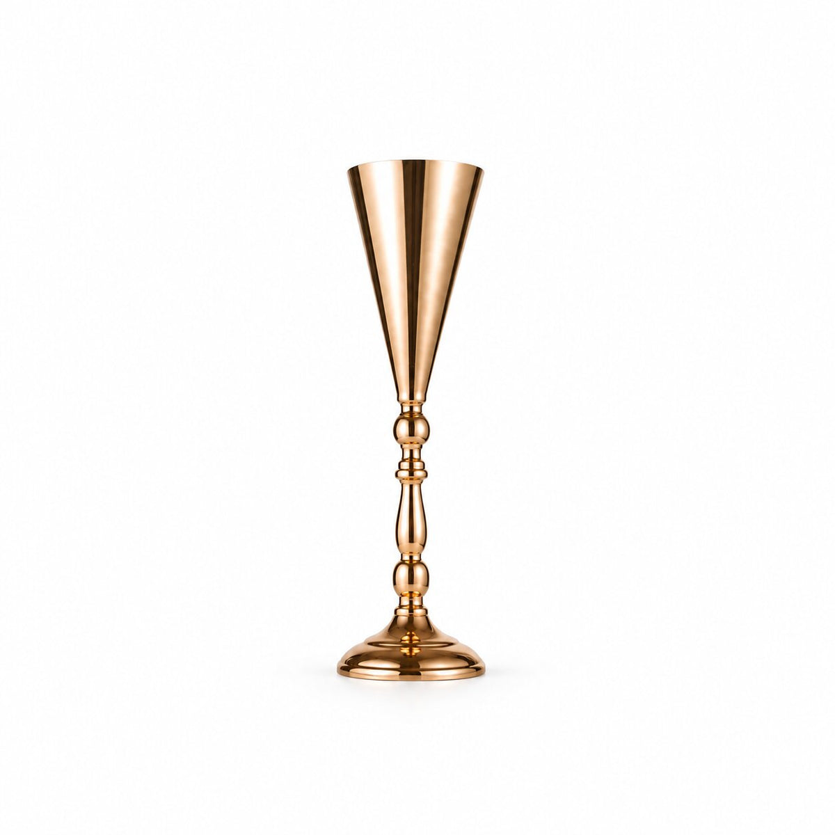 Vase Martini en Métal Doré pour Fleurs, vase élancé sur pied à finition brillante