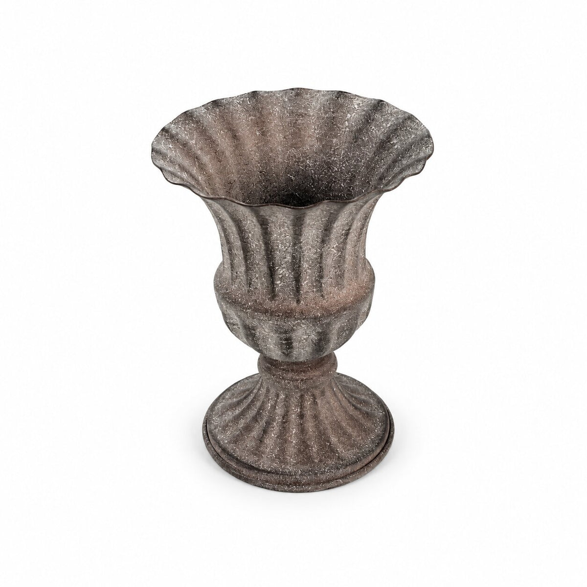 Vase Medicis Vintage en Fer pour Fleurs, vase patiné sur pied à bord évasé