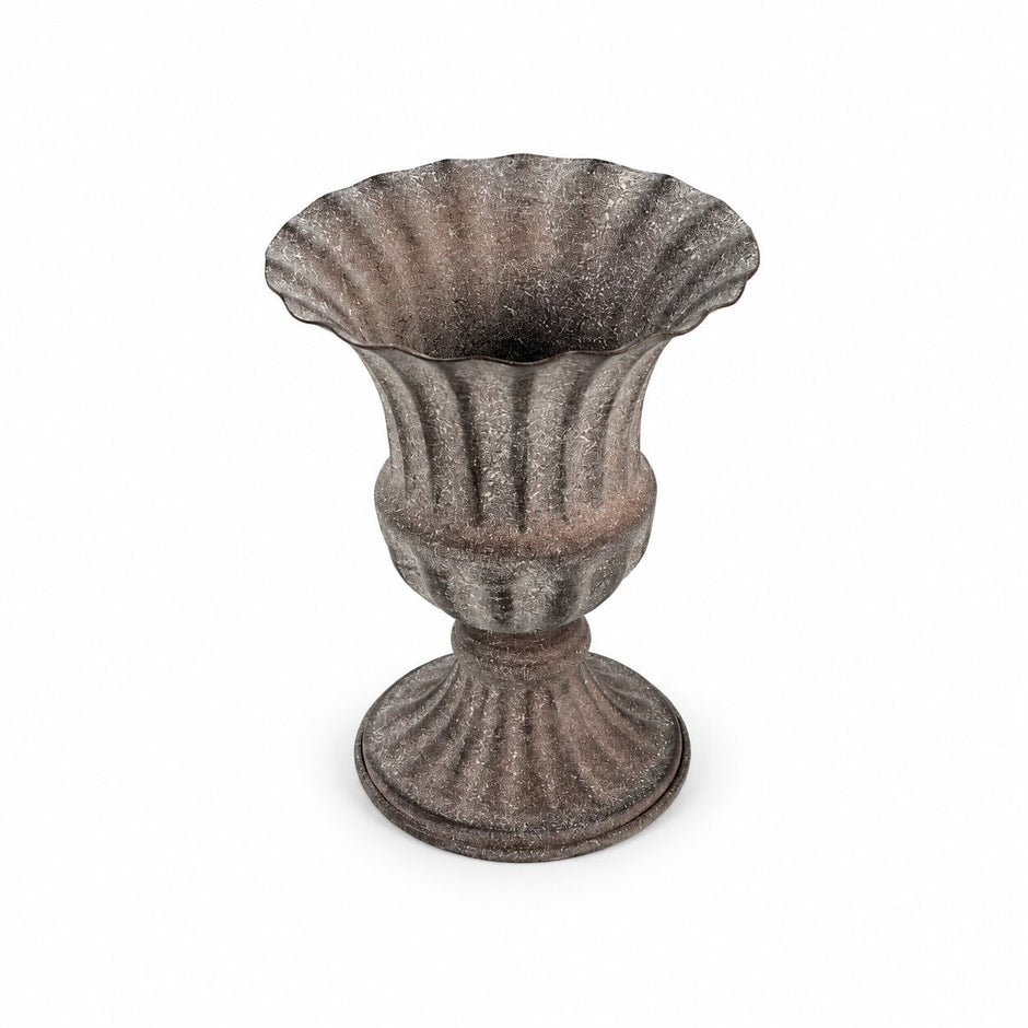 Vase Medicis Vintage en Fer pour Fleurs, vase patiné sur pied à bord évasé