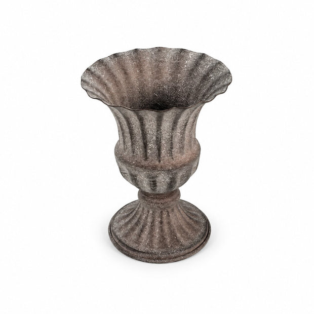 Vase Medicis Vintage en Fer pour Fleurs, vase patiné sur pied à bord évasé