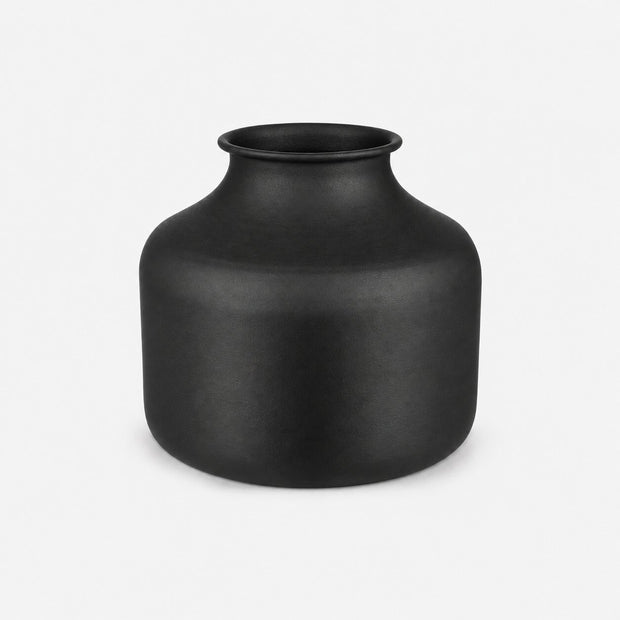 Vase Poser Rond en Fer Noir, vase noir mat à forme arrondie