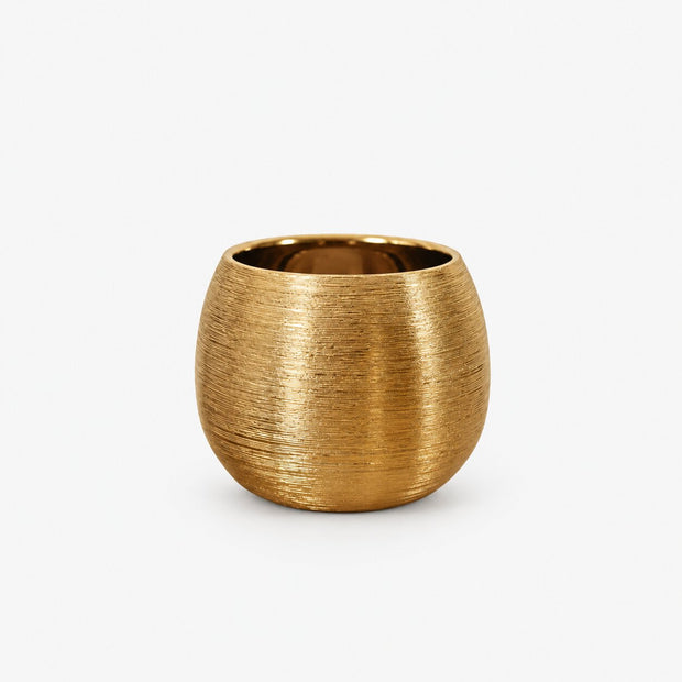 Vase Rond en Céramique Dorée, vase texturé à finition dorée brillante