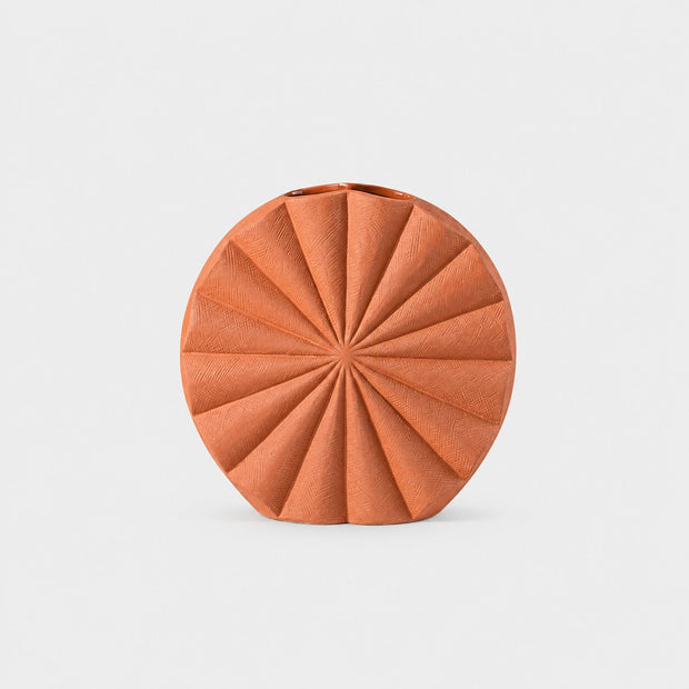 Vase Terracotta avec Motif de Tournesol pour Fleur, vase rond texturé couleur terre cuite