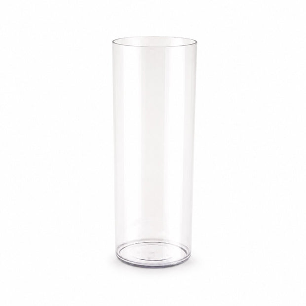 Vase Transparent Acrylique Contemporain avec forme cylindrique haute et épurée, finition transparente et design minimaliste pour une décoration intérieure moderne.