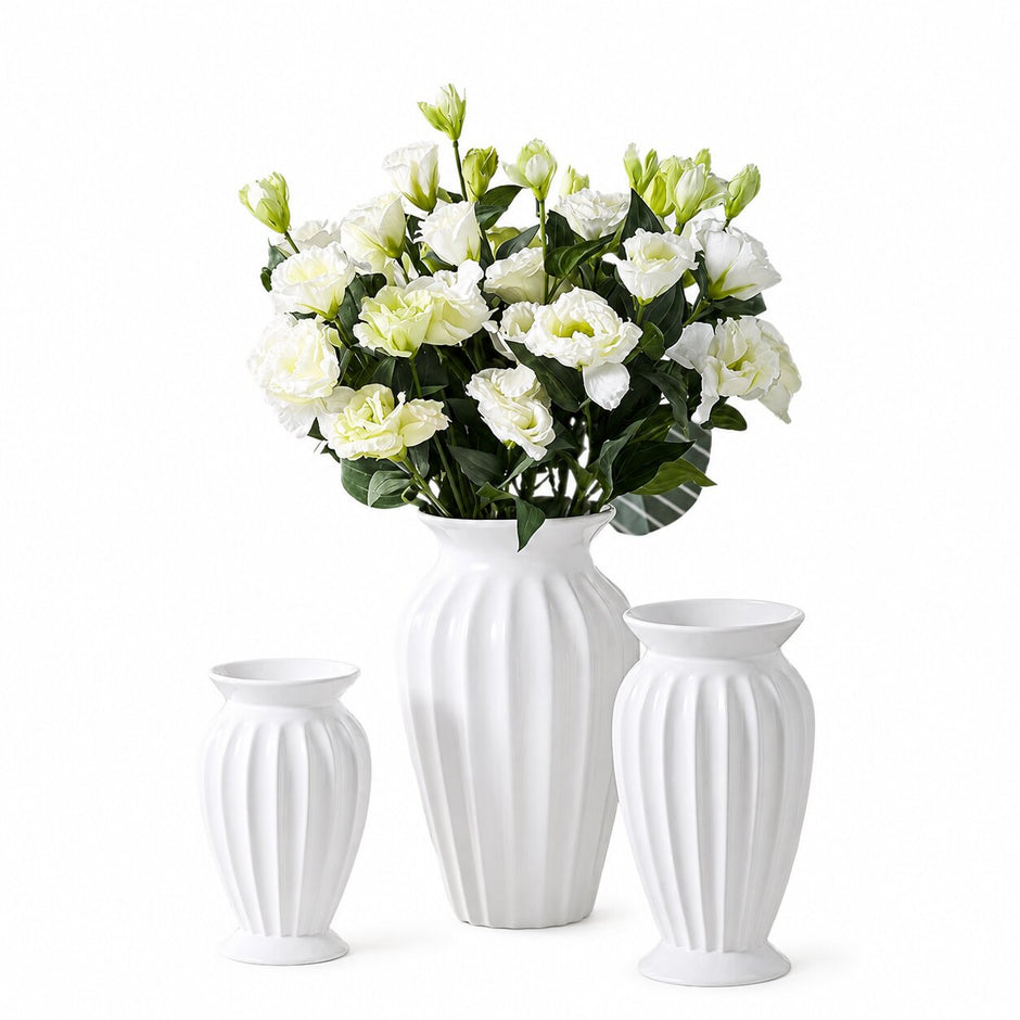 Vase XXL Céramique Blanche pour Fleurs Sèches, vases blancs sculptés