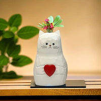 Vase en Bois Massif en Forme de Chat