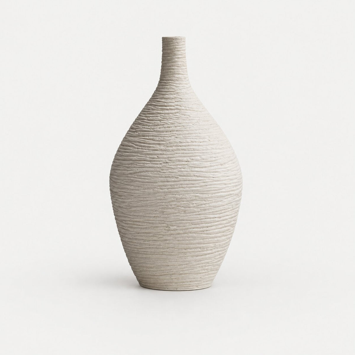 Vase en Céramique à Bouche Étroite, vase beige texturé à col fin