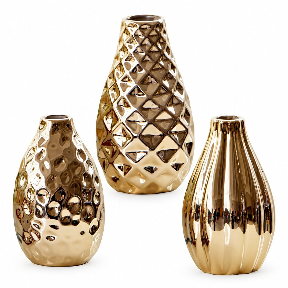 Vase en Céramique Doré pour Fleurs, vase en céramique dorés texturés