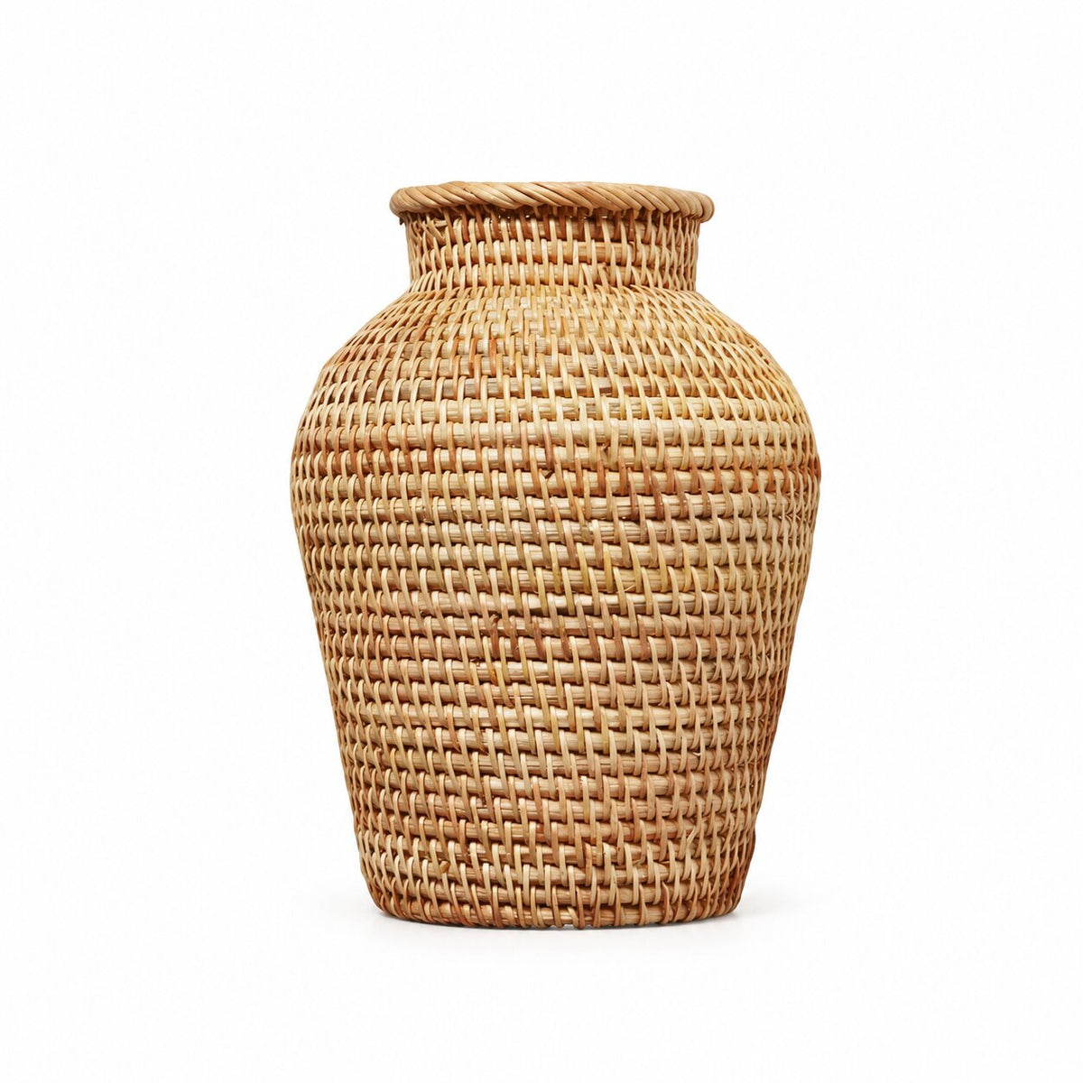 Vase en Osier Style Bohème pour Fleurs, vase tressé naturel à forme arrondie