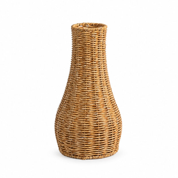 Vase en Osier Tissé, vase naturel à col long et forme arrondie