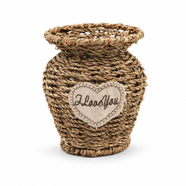 Vase en Osier pour Décoration Maison, vase tressé avec cœur décoratif