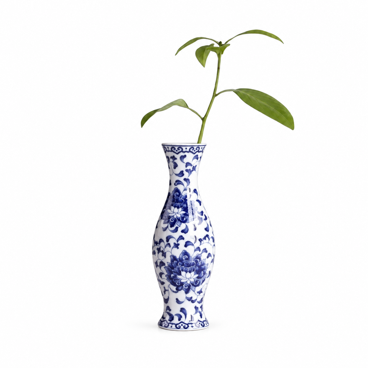 Vase en Porcelaine Alberoise pour Fleurs, vase blanc et bleu à motifs floraux