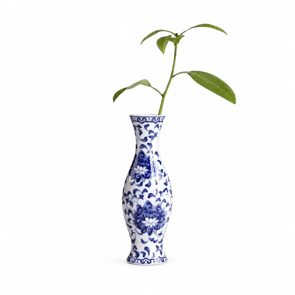 Vase en Porcelaine Alberoise pour Fleurs, vase blanc et bleu à motifs floraux