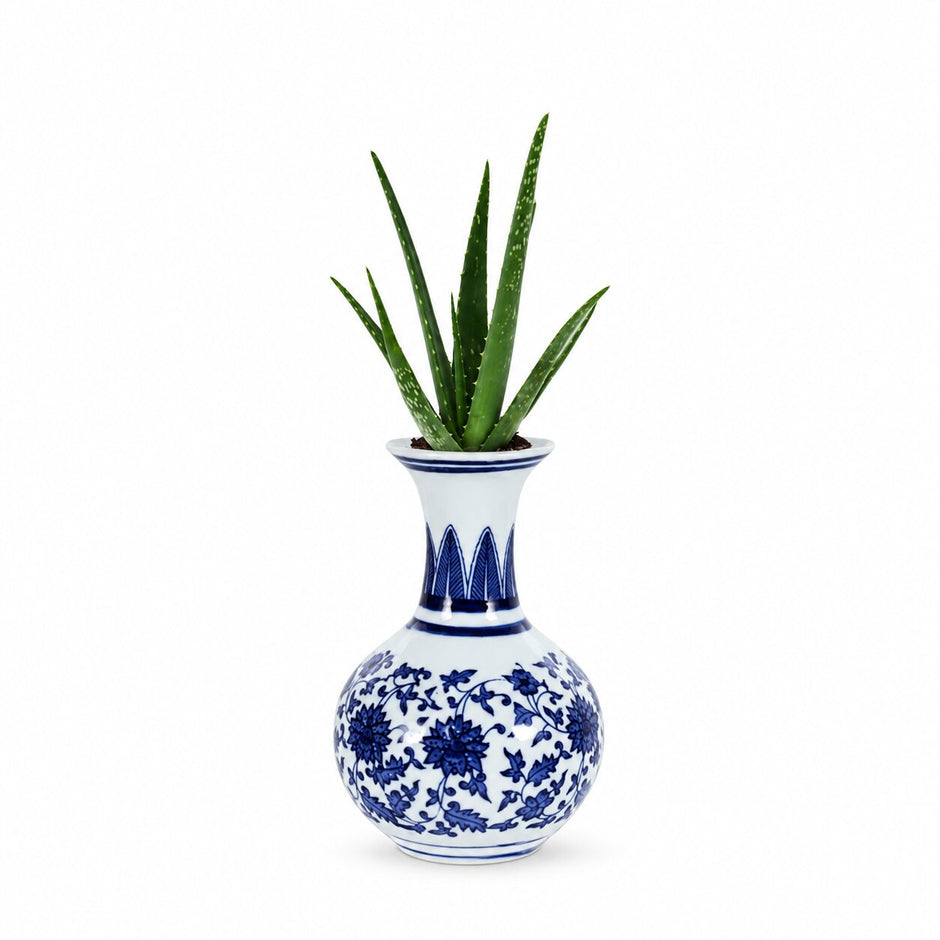 Vase en Porcelaine Bleu et Blanc, vase rond à motifs floraux