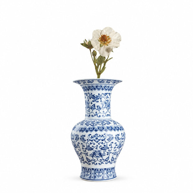 Vase en Porcelaine Bleu et Blanc avec Dessin de Lotus, vase décoratif à motifs floraux