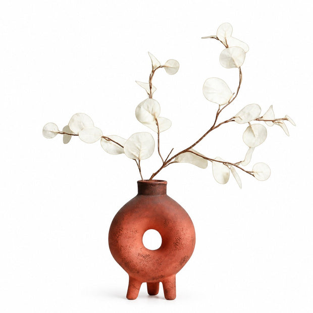 Vase en Terre Cuite Minimaliste Style Creux, vase rouge ajouré sur trois pieds
