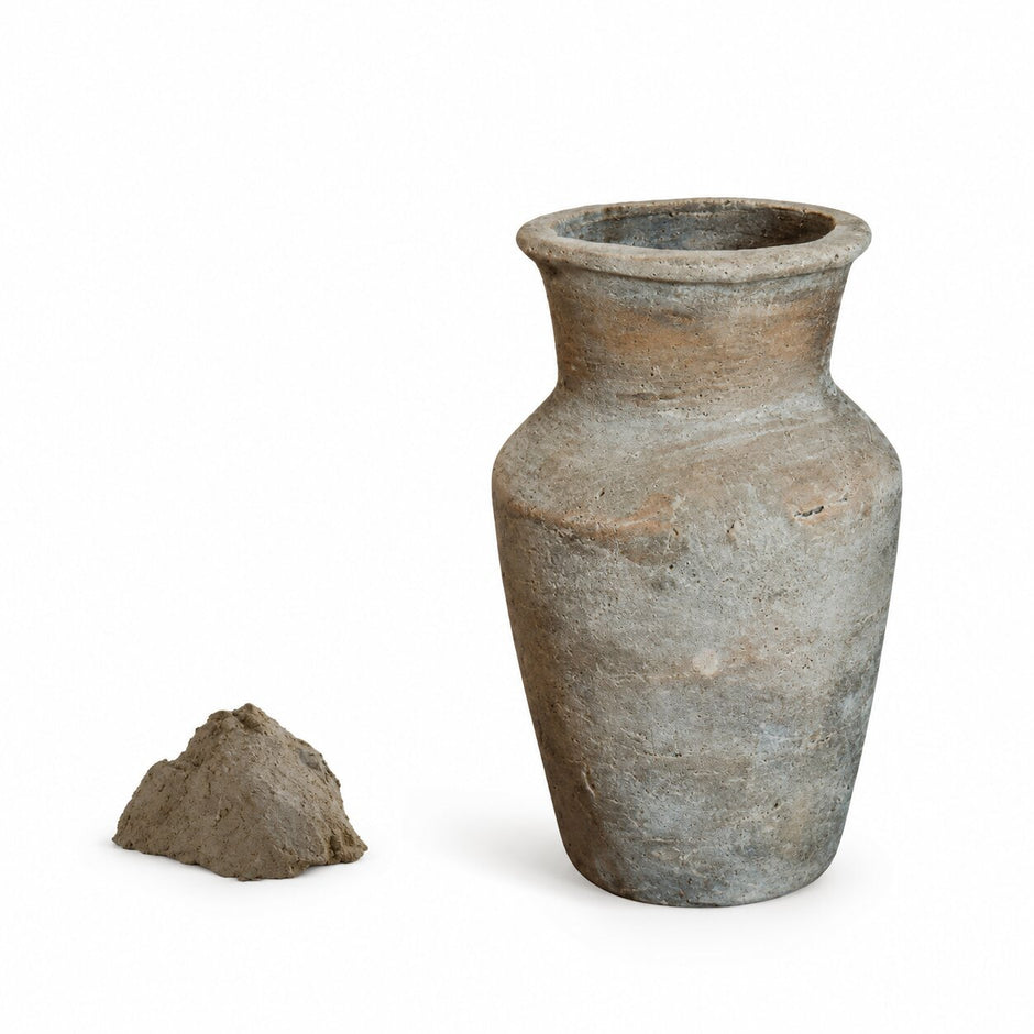 Vase en Terre Cuite pour Fleurs, vase rustique gris beige à finition vieillie