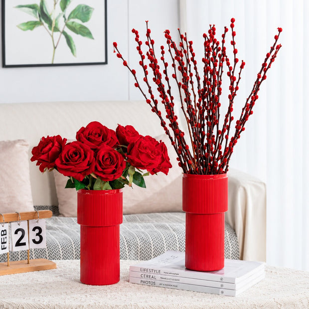 Vase à Fleurs Moderne en Ceramique Rouge