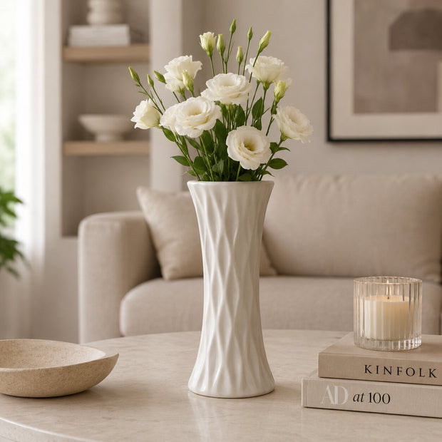 Vase à Fleurs en Céramique Blanche