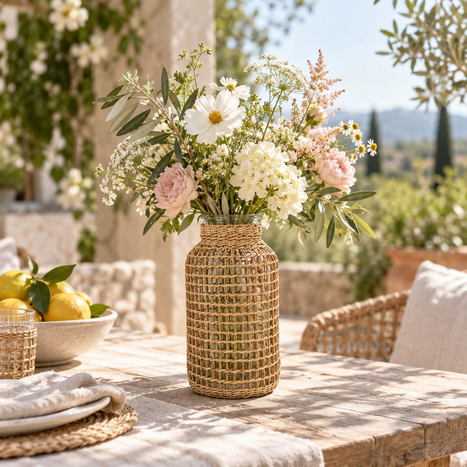 Vase à Fleurs en Osier Style Rétro