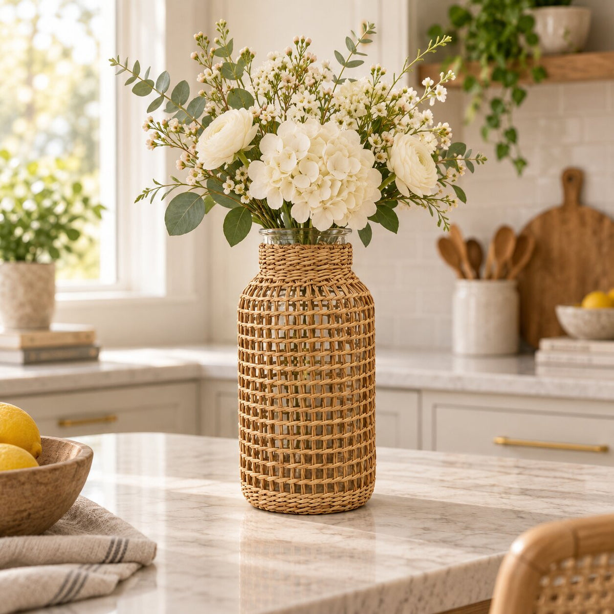 Vase à Fleurs en Osier Style Rétro