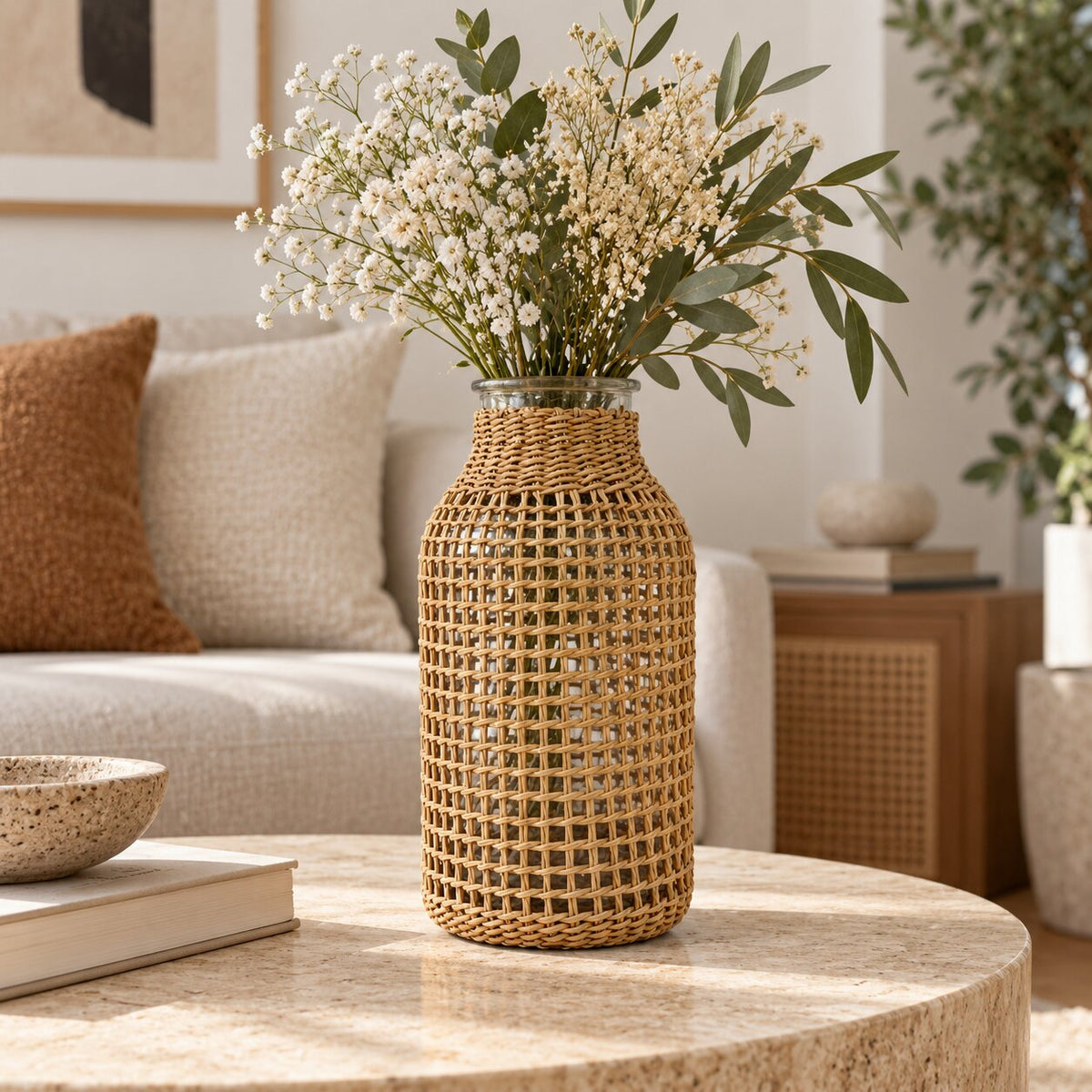 Vase à Fleurs en Osier Style Rétro