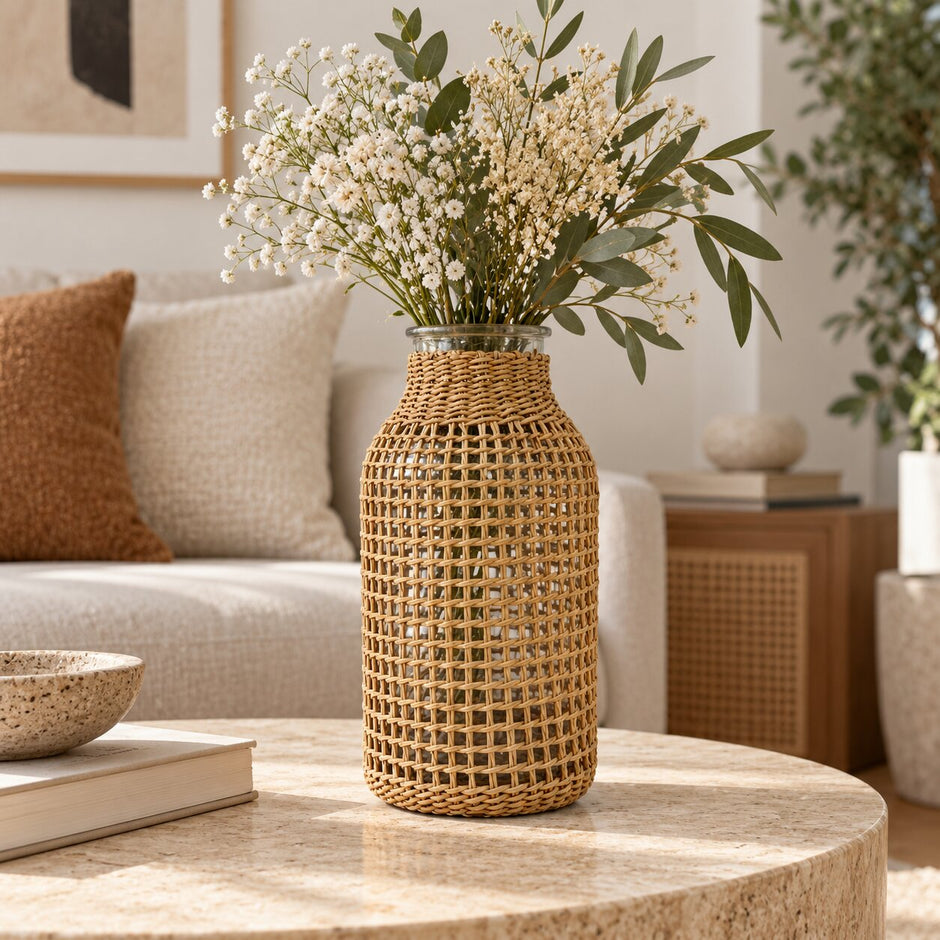 Vase à Fleurs en Osier Style Rétro