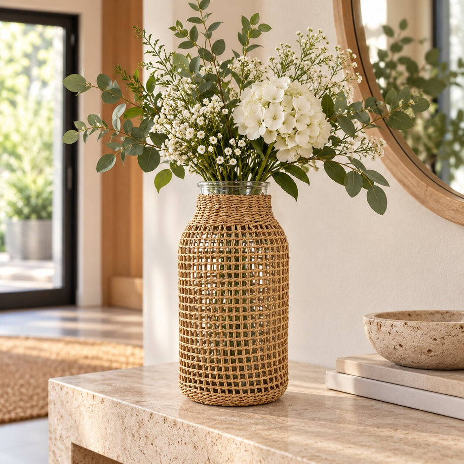 Vase à Fleurs en Osier Style Rétro