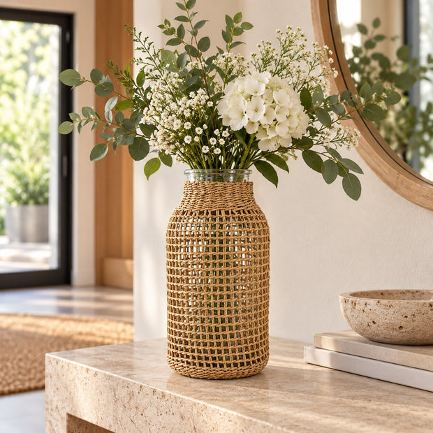 Vase à Fleurs en Osier Style Rétro