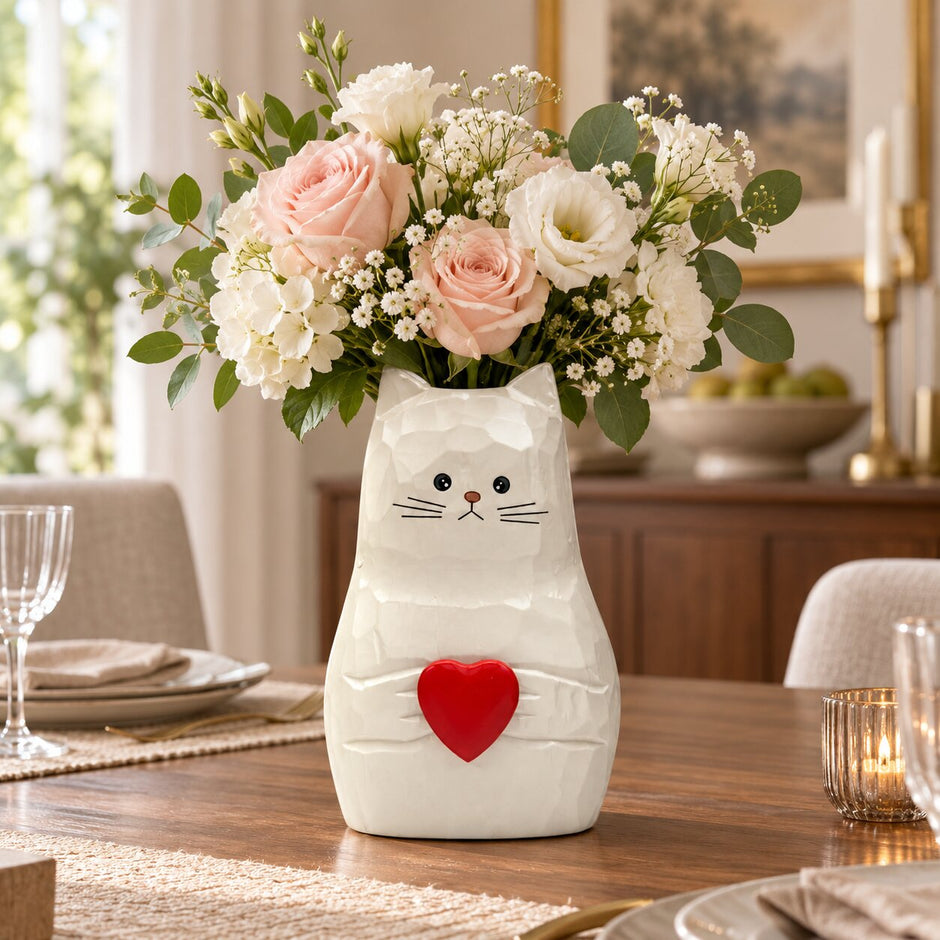 Vase en Bois Massif en Forme de Chat