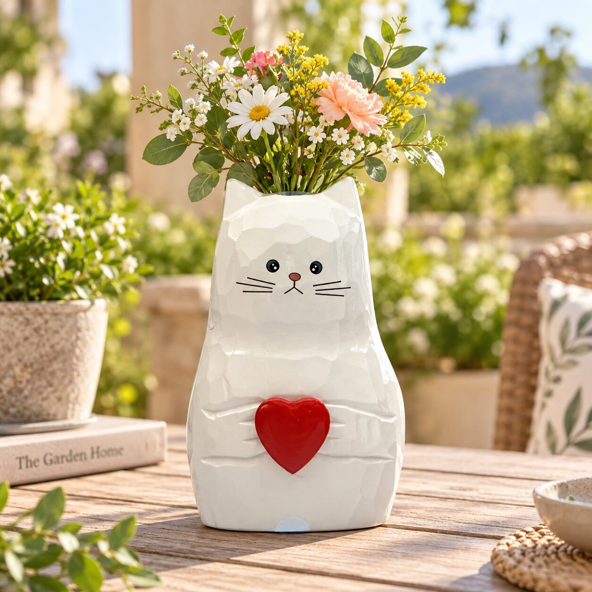 Vase en Bois Massif en Forme de Chat