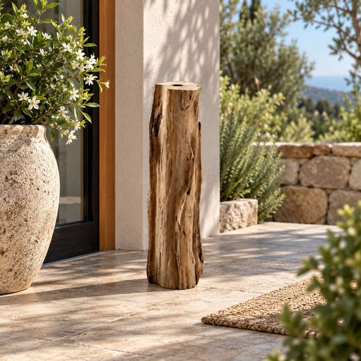 Vase en Bois Massif pour Fleurs Séchées