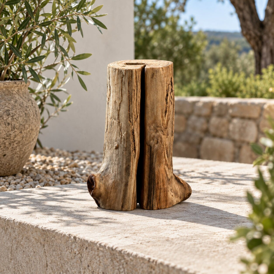 Vase en Bois Massif pour Fleurs Séchées