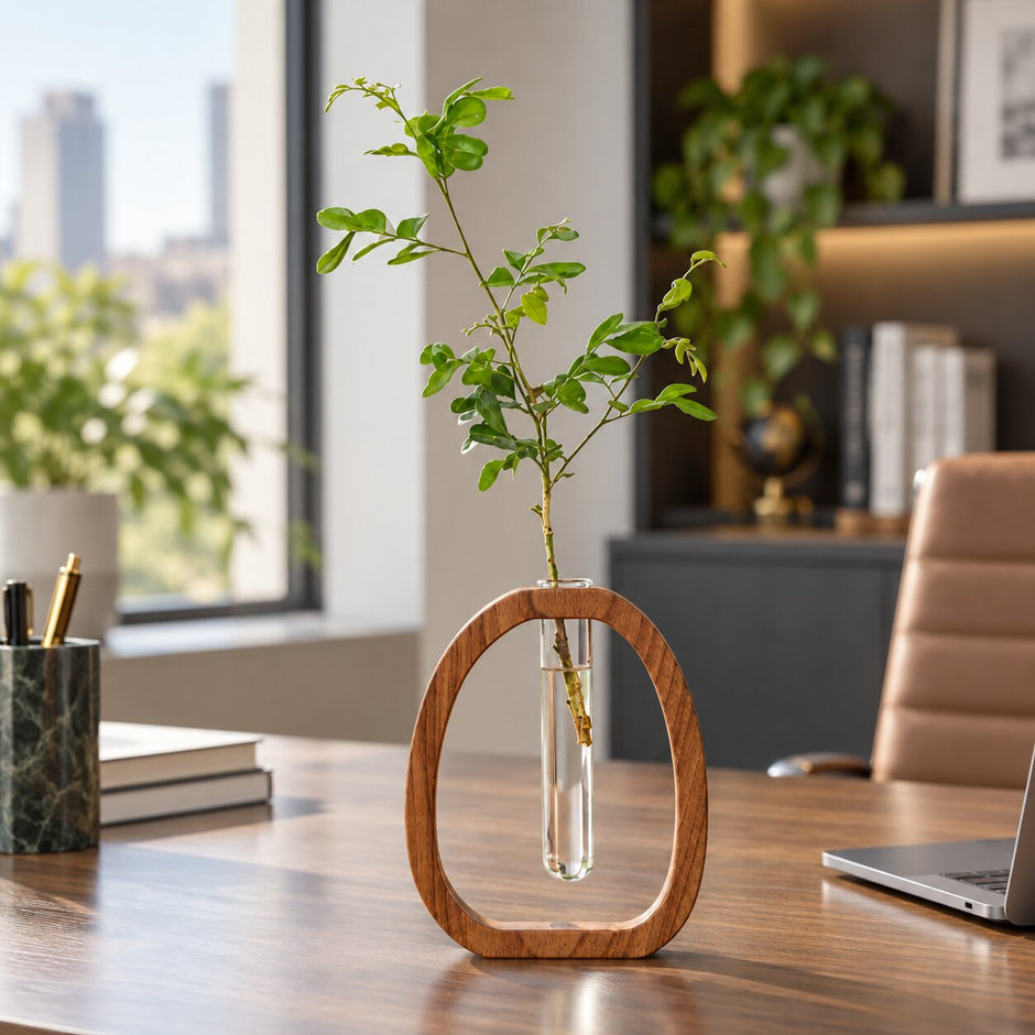 Vase en Bois avec Récipient en Verre pour Fleurs