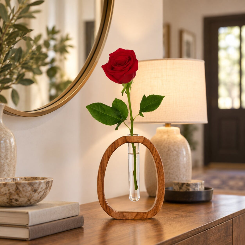 Vase en Bois avec Récipient en Verre pour Fleurs