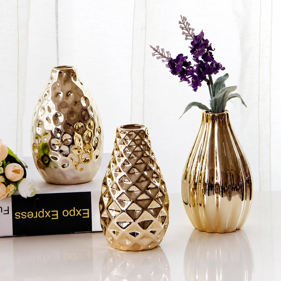 Vase en Céramique Doré pour Fleurs