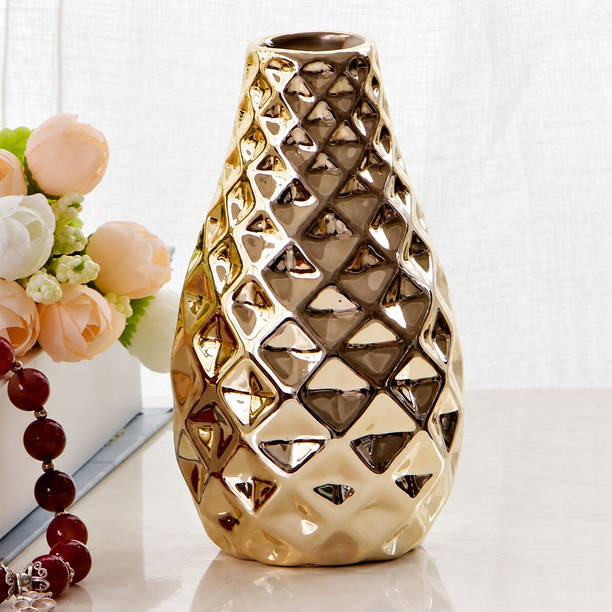 Vase en Céramique Doré pour Fleurs