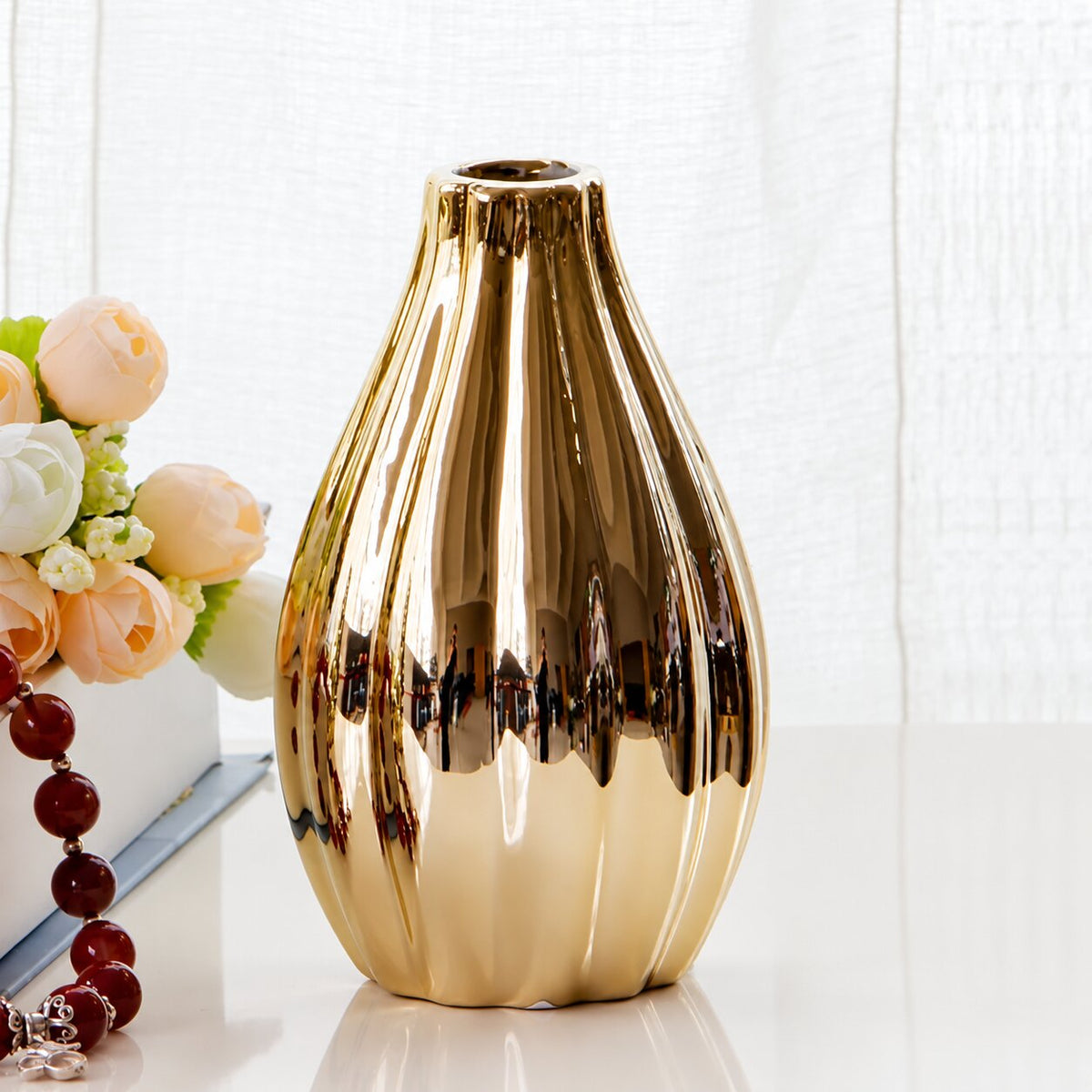 Vase en Céramique Doré pour Fleurs