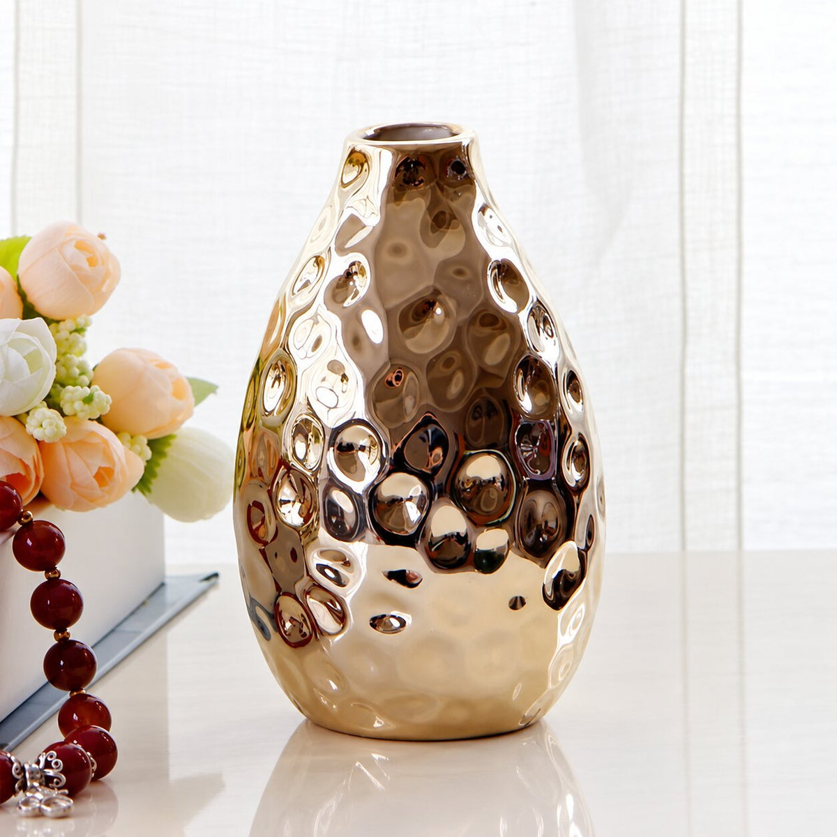 Vase en Céramique Doré pour Fleurs