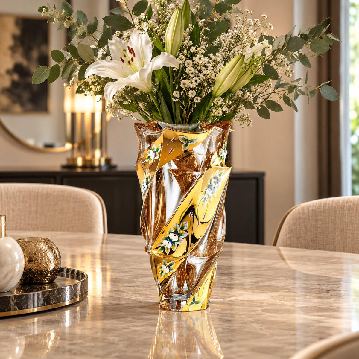 Vase en Cristal Émaillé Doré Importé de Tchéquie