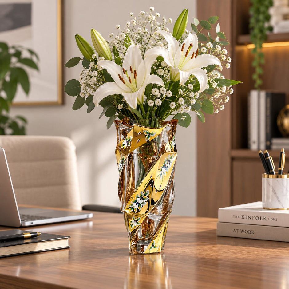 Vase en Cristal Émaillé Doré Importé de Tchéquie