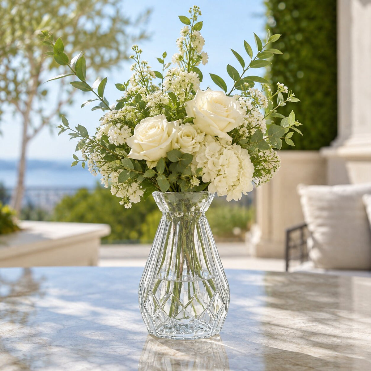 Vase en Cristal Taillé en Design Rétro pour Fleurs